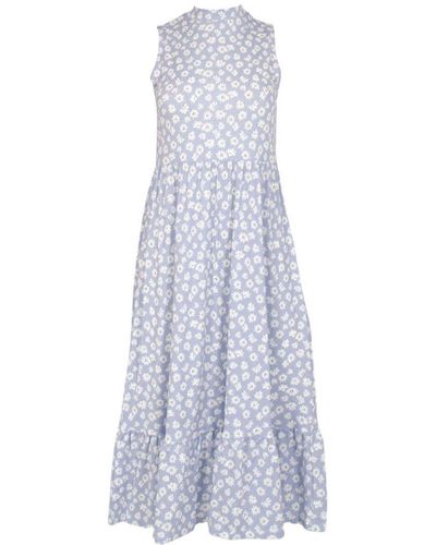 Miss Selfridge Daisy Print Midi Tiered Dress Jersey - Blue