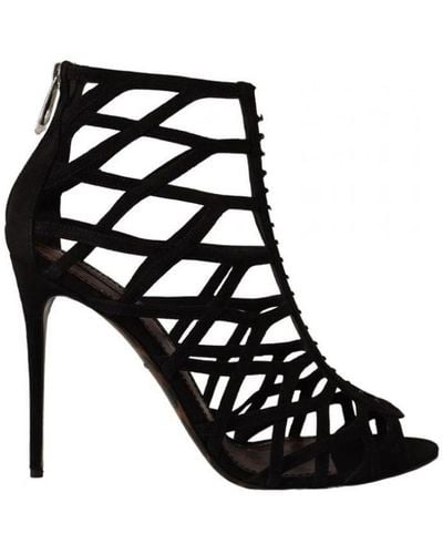 Dolce & Gabbana Suede Stiletto Heels Bette Sandals Shoes Leather - Black