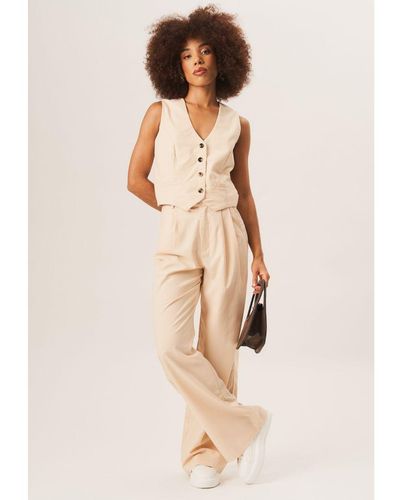 Gini London Tailored Cotton Wide Leg Trousers - Natural