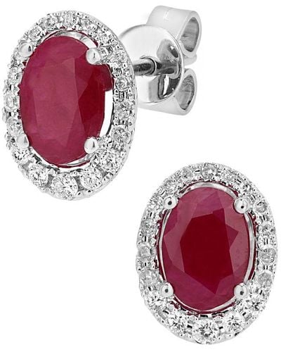 DIAMANT L'ÉTERNEL 9Ct Diamond And Ruby Gemstone Oval Cut Stud Earrings - Red