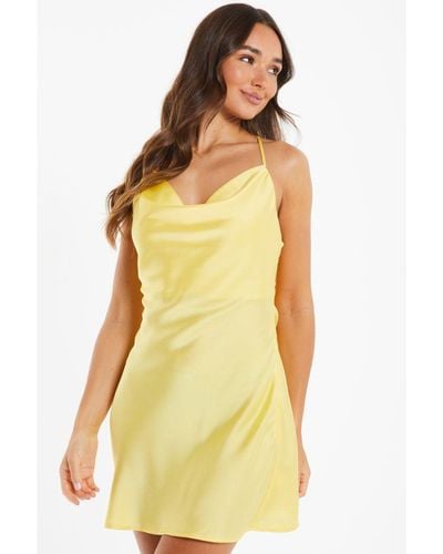 Quiz Yellow Satin Mini Dress