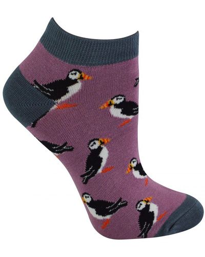 Miss Sparrow Dames Bamboe Trainer Sokken - Puffins (mauve) - Paars