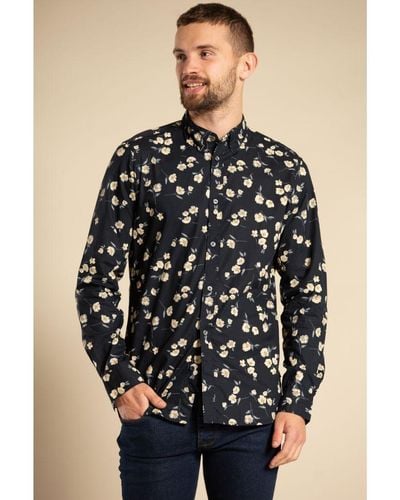 French Connection Cotton Long Sleeve Floral Shirt - Blue