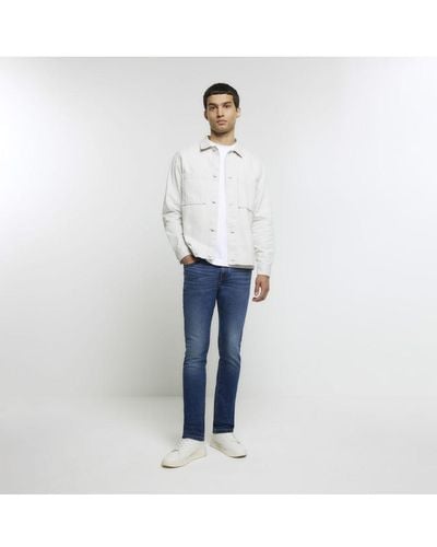 River Island Skinny Jeans Blue Fit Faded Denim Cotton - White