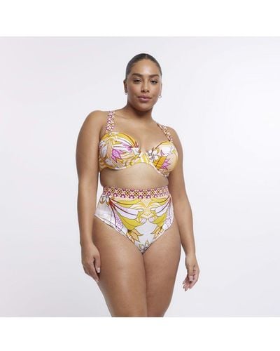 River Island Balconette Bikini Top Plus Print - White