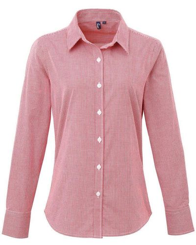 PREMIER Ladies Gingham Long-Sleeved Shirt (/) - Pink