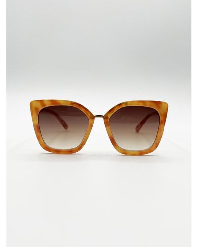 SVNX Oversized Cat Eye Sunglasses With Nose Bridge - Brown