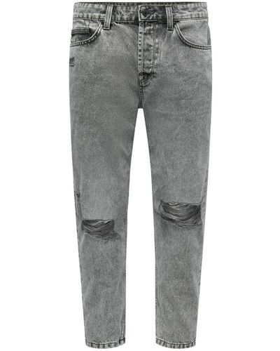 Only & Sons Tapered Fit Jeans Onsavi Beam Grey Denim Pk2315 - Grijs