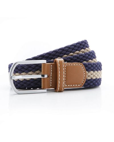 Asquith & Fox Two Colour Stripe Braid Stretch Belt (/Khaki) - Blue