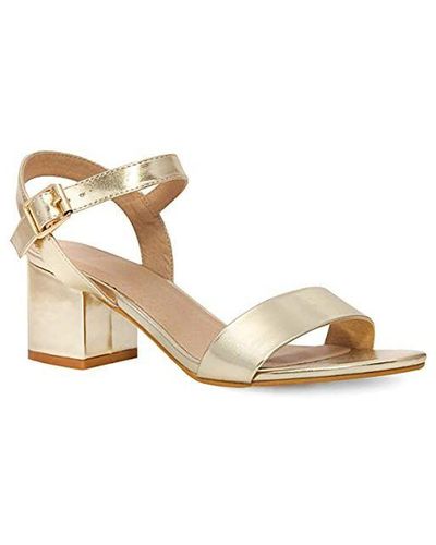 Where's That From 'Zephyr' Strappy Mid High Block Heels Peep Toe - Metallic
