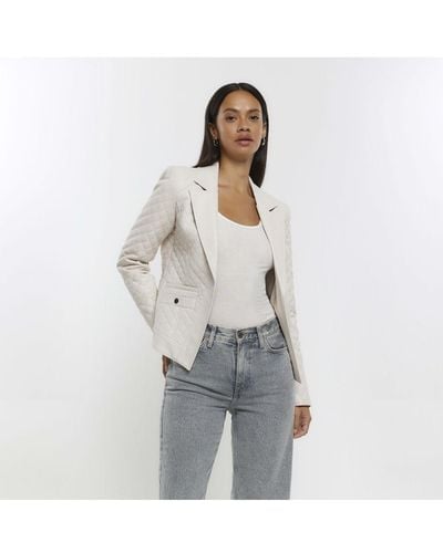 River Island Blazer Stone Faux Leather Quilted Pu - White