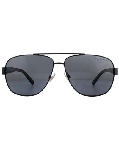 Polo Ralph Lauren Aviator Semi Shiny Polarized Sunglasses - Black