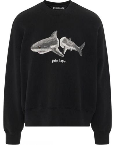 Palm Angels Split Shark Logo Black Sweatshirt - Zwart