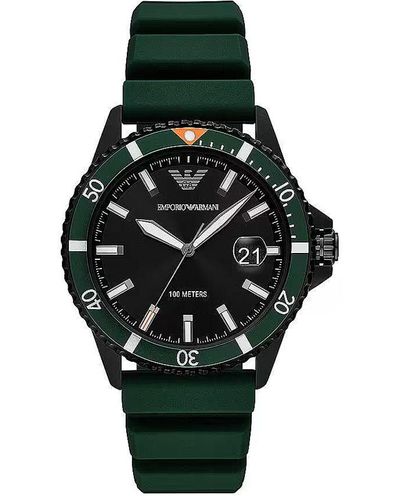 Emporio Armani Green Silicone And Steel Quartz Watch