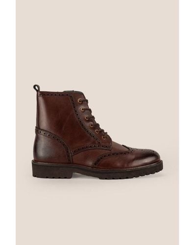 Oswin Hyde Graham Leather Lace-Up Brogue Boots - Brown
