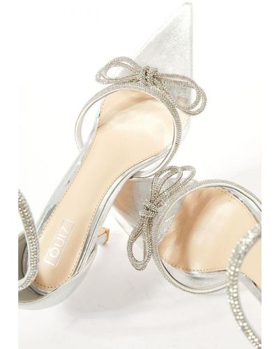 Quiz Clear Diamante Bow Court Heels - White
