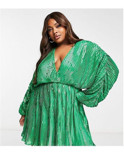 ASOS Design Embellishment Mini Dress With Blouson Sleeve - Green
