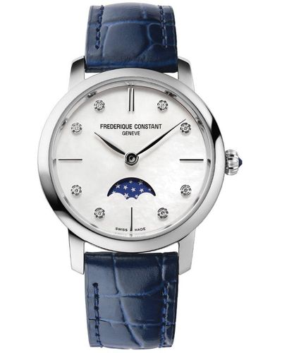 Frederique Constant Frédérique Slimline Moonphase Blue Watch Fc-206mpwd1s6 Leather