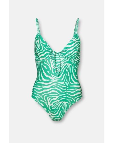 Warehouse Zebra Underwire Tie Front Swimsuit - Green