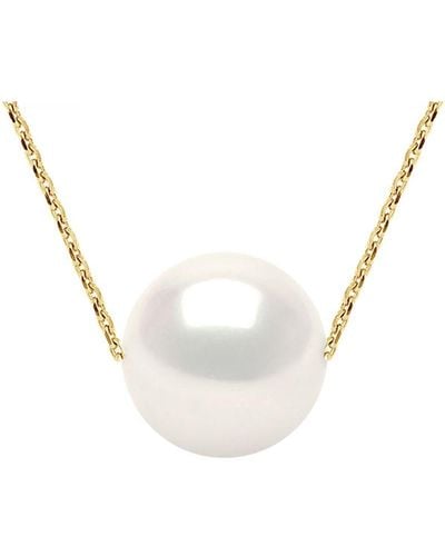 Diadema Ketting Freshwater Pearl White Round 11-12 Mm Chain Convict 18k Yellow Gold - Wit