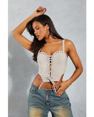 MissPap Eyelet Lace Up Corset Top - Grey