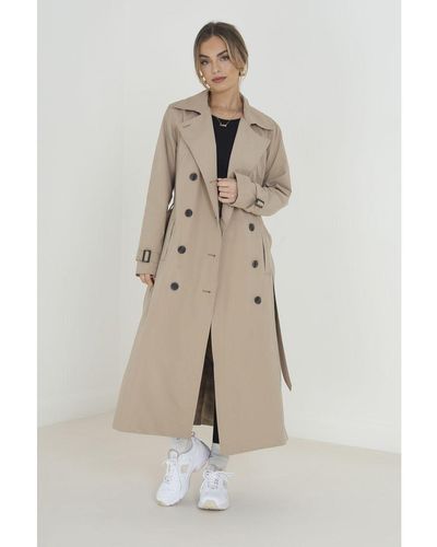 Brave Soul Double-Breasted Longline Trench Coat - Natural