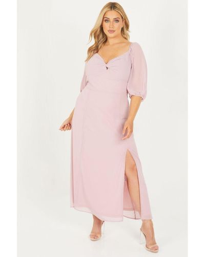 Quiz Curve Pink Chiffon Midi Dress
