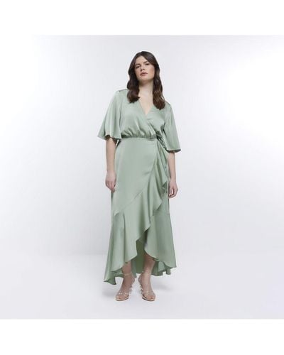 River Island Wrap Maxi Dress Bridesmaid Waterfall - Green