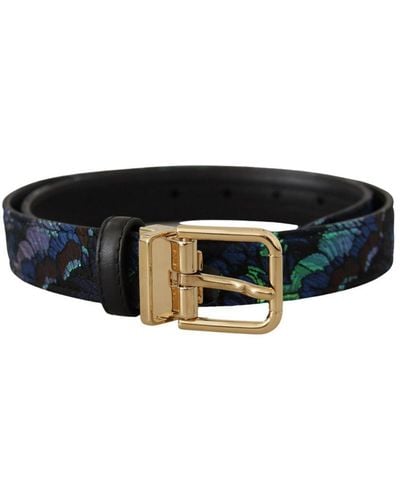Dolce & Gabbana Floral Jacquard Metal Buckle Belt - Black