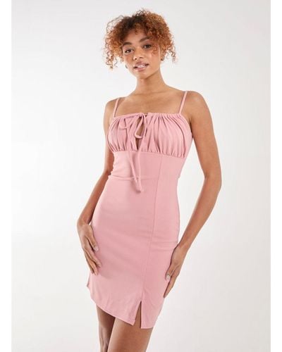 Pink Vanilla Vanilla Gathered Tie Front Bodycon Dress - Pink