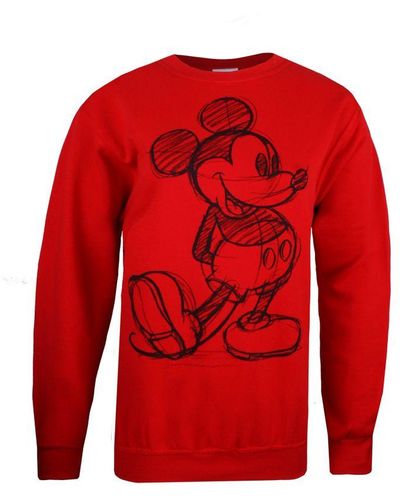 Disney Ladies Mickey Mouse Sketch Crew Neck Sweatshirt () - Red