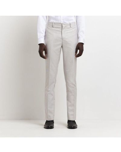 River Island Suit Trousers Dobbie Texture Cotton - White