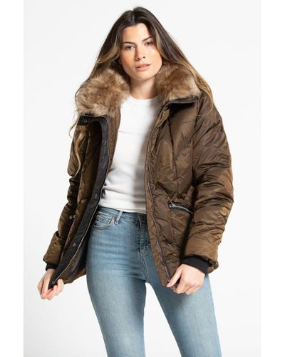 Tokyo Laundry Hooded Padded Jacket With Faux Fur Trim Collar - Brown
