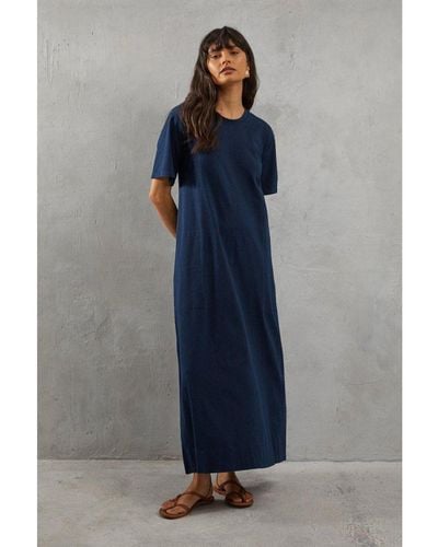 Warehouse Plain Trapeze Midi Dress - Blue