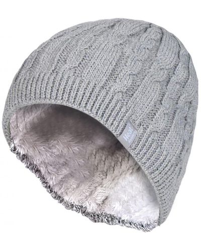 Heat Holders Ribbed Cable Knit Fleece Lined Thermal Knitted Beanie Hat - Grey