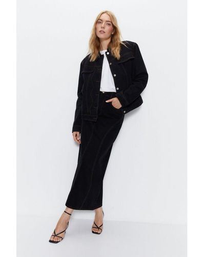 Warehouse Denim Panelled Maxi Skirt Cotton - Black