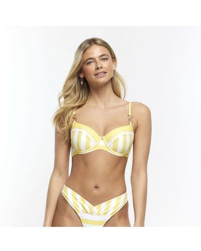 River Island Plunge Bikini Top Yellow Stripe - White