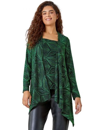 Roman Geometric Sparkle Embellished Kimono - Green