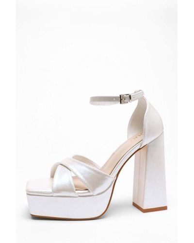 Quiz Bridal Satin Shimmer Platform Heel - White