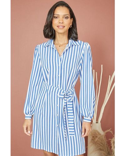 Mela London Striped Relaxed Fit Shirt Dress - Blue
