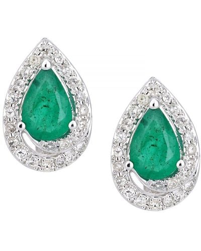 DIAMANT L'ÉTERNEL 9Ct Diamond And Emerald Teardrop Stud Earrings - Green