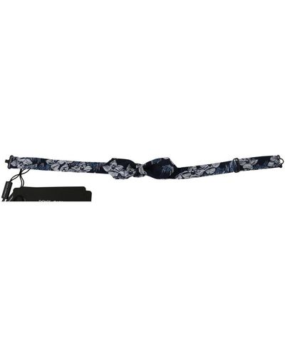 Dolce & Gabbana Navy Blue Floral Slim Adjustable Neck Papillon Bow Tie