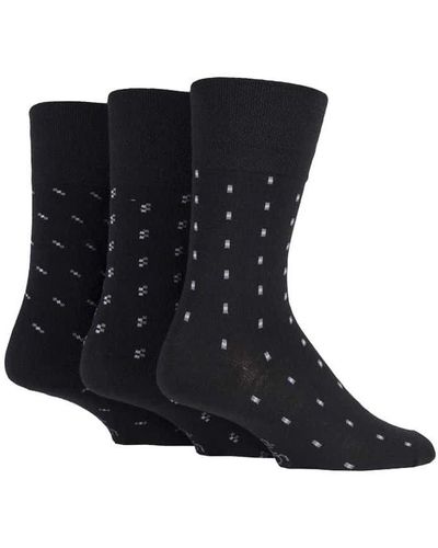 Gentle Grip 3 Pack Patterned Non Elastic Loose Top Wool Socks - Black