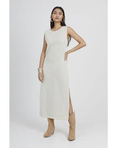 Brave Soul Taupe 'sault' Crochet Knit Sleeveless Maxi Dress - White