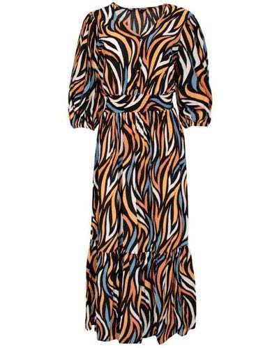 Yours Midaxi V Neck Ruched Waist Dress - Multicolour