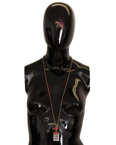 Dolce & Gabbana Gold Brass Dg Heart Card Deck Crystal Hanger Ketting - Zwart