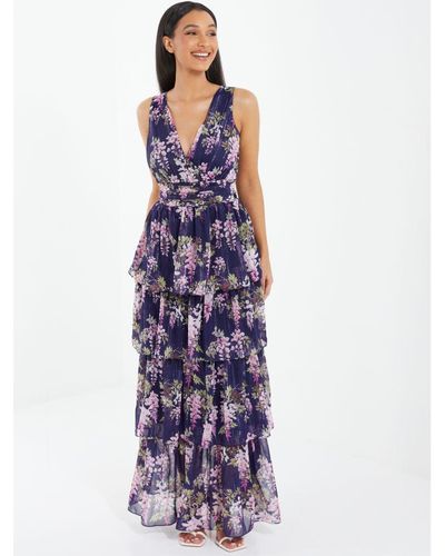 Quiz Chiffon Floral Tiered Maxi Dress - Purple