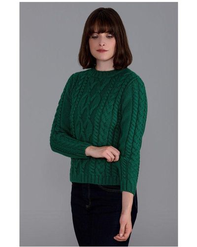 Paul James Knitwear 100% Chunky Merino Wool Cable Jumper - Green