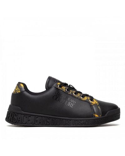 Versace Couture Leather Logo Trainers - Black