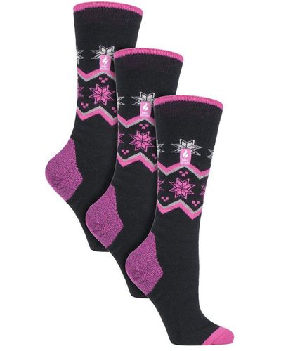 Heat Holders 3 Pair Multipack Ultra Lite Ladies Ski Socks - Purple